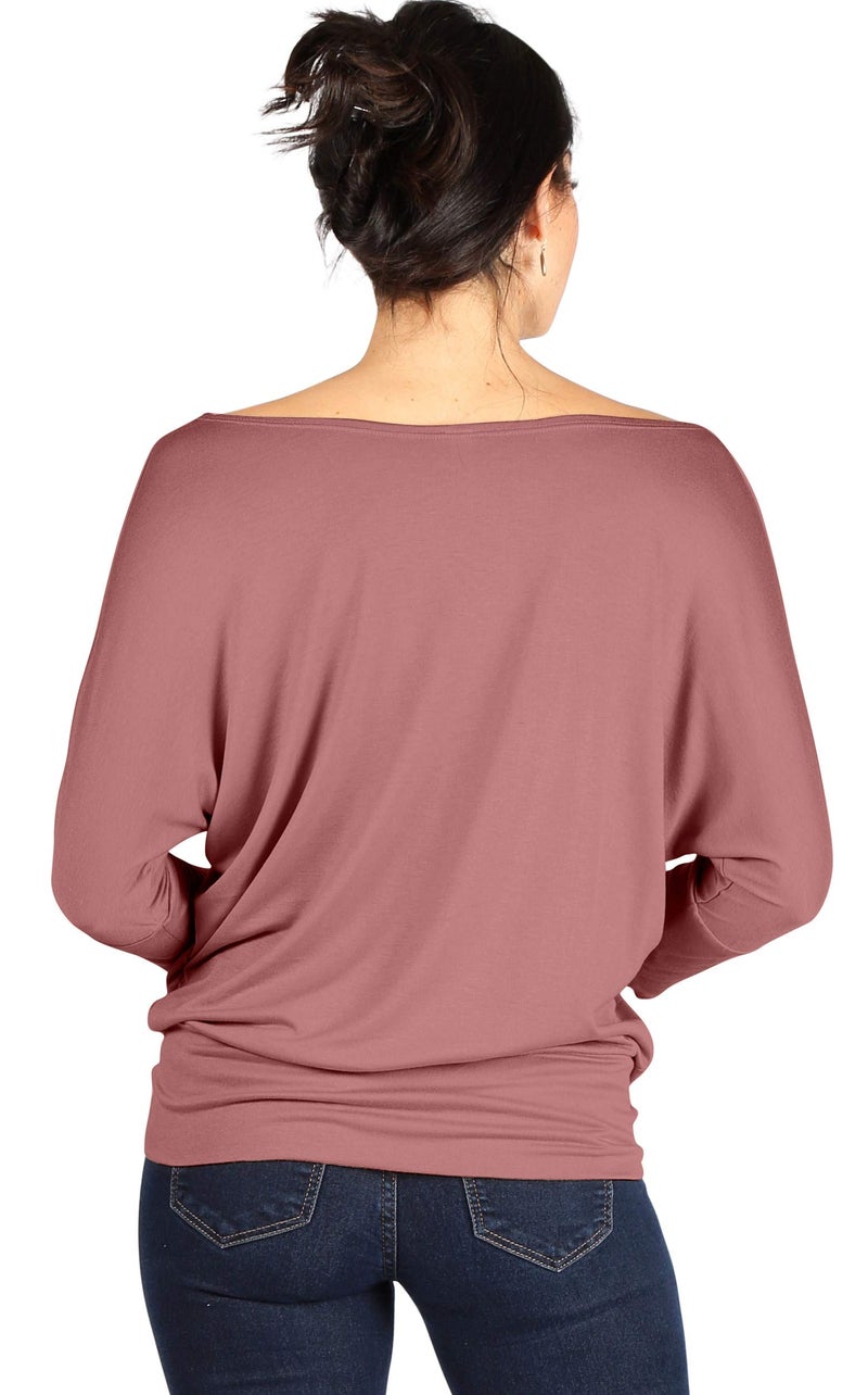 Simlu Dolman Tops for Women Off The Shoulder Tops Banded Waistband Shirts 3/4 Sleeves Regular and Plus Size Tops (Size Medium, Mauve) - Image 3